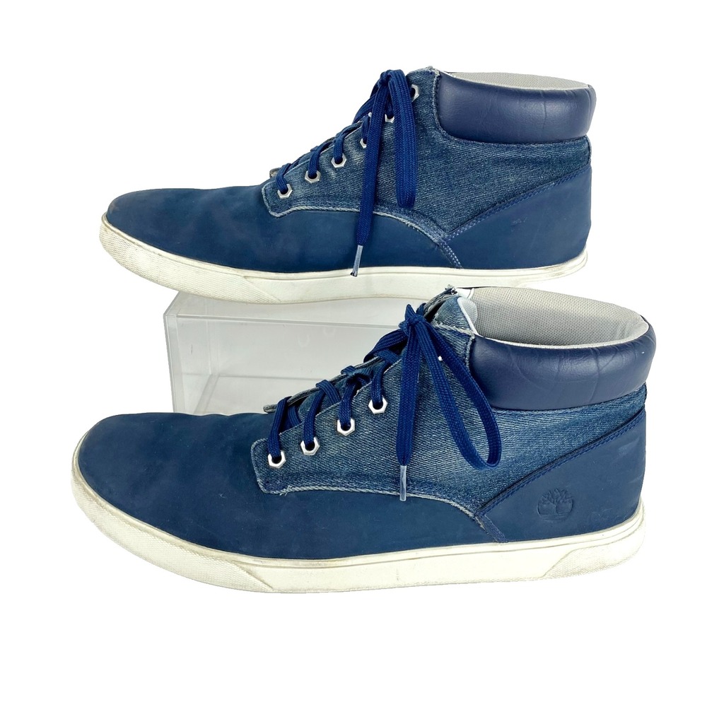 Timberland Hi Top Sneakers Mens 13 Blue Nubuck Leather and Denim 47 Tennis Shoes